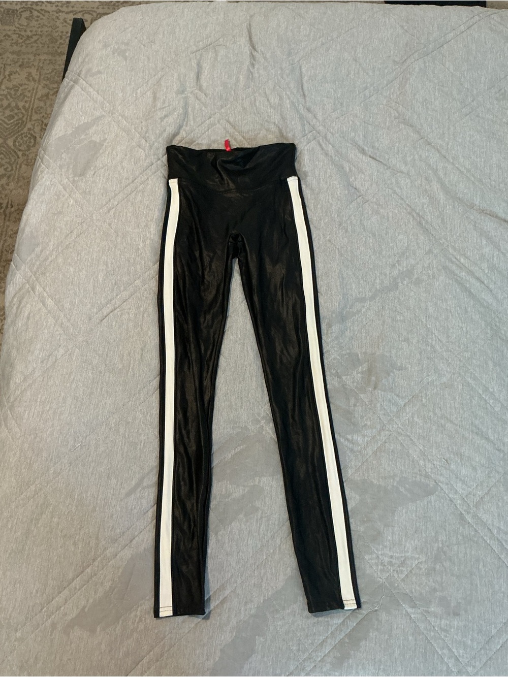 SPANX Black Leggings with White Side Stripes